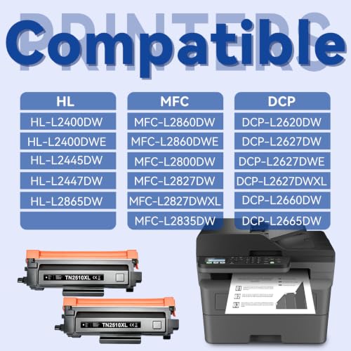 Lemero TN2510XL Toner Compatible for Brother MFC-L2827dw MFC-L2800dw MFC-L2827DW HL-L2400DW MFC-L2835DW HL-L2400DWE MFC-L2860DWE DCP-L2660DW HL-L2445DW FOR 25 10 toner toner (and 2 Black
