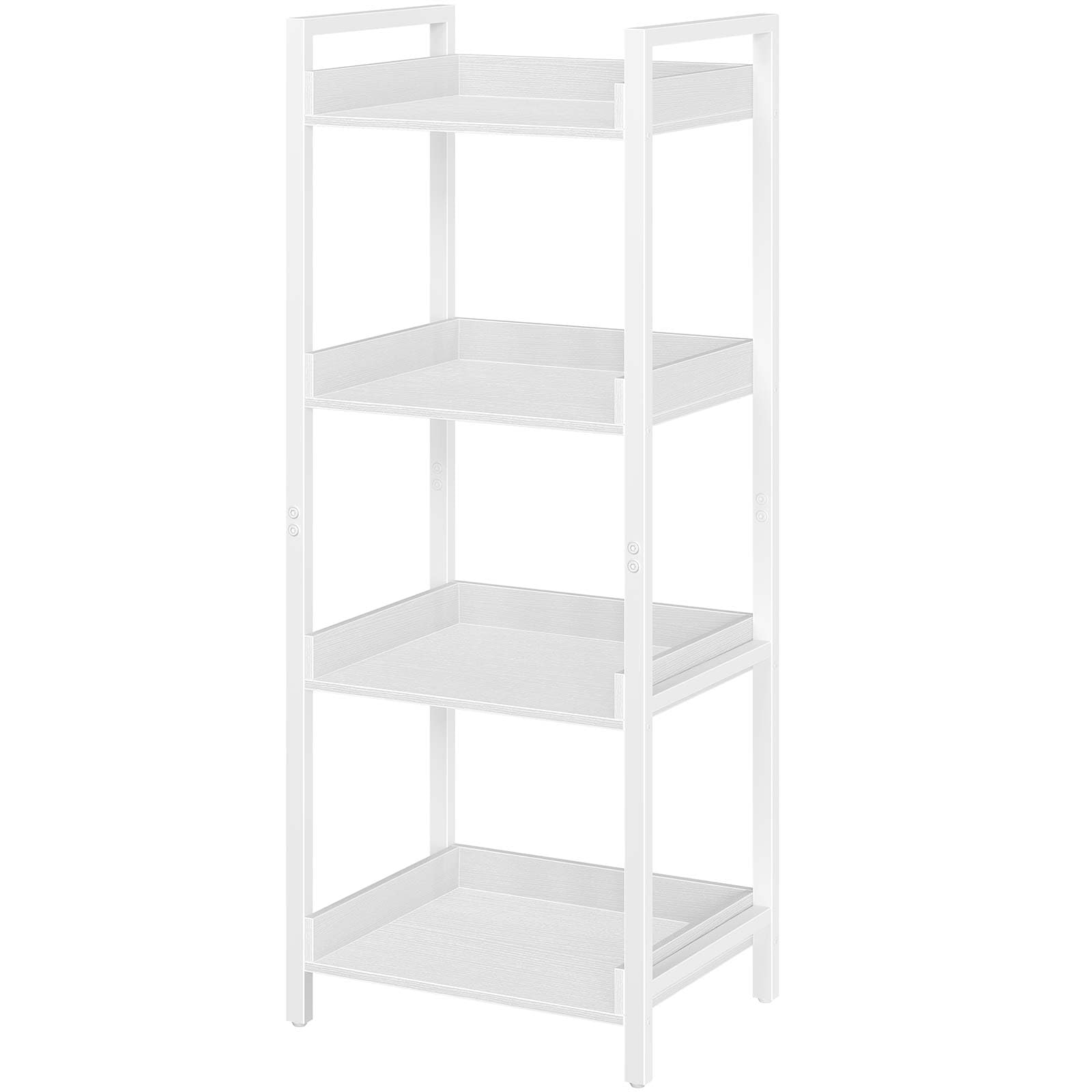 Rolanstar Bookshelf, 4-Tier Storage Rack, Narrow Corner Bookshelf, Display Wooden Shelves for Living Room, Bathroom, Balcony, Kitchen,White Image