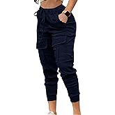 HOPYOP Womens Cargo Pants,Athletic Elastic Waist Baggy Cargo Pants for Women with Pockets