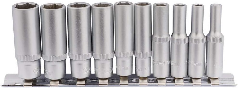 Draper 10 Pc 1/4" Drive Metric Deep 6 Point Socket Set Chrome Vanadium Metal