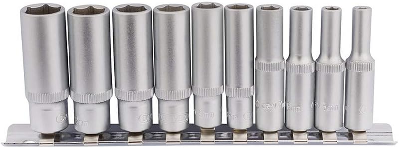 Draper 10 Pc 1/4" Drive Metric Deep 6 Point Socket Set Chrome Vanadium Metal