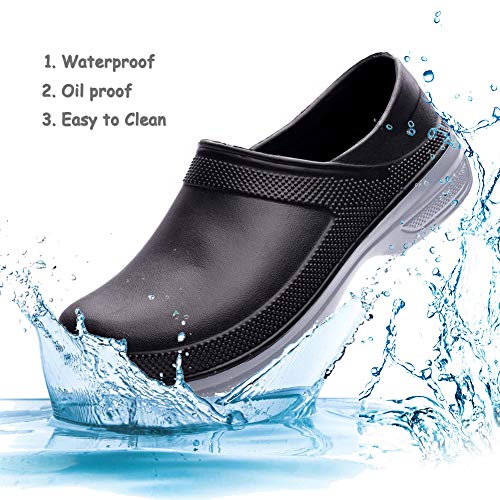 EASYANT Unisex Chef Shoes Waterproof Non-Slip Nursing Clean Work Footwear Clogs Black