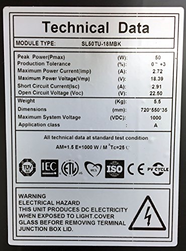 Instapark SP Series Mono-crystalline Photovoltaic PV Solar Panel Charge Controller NOT Included, 50 Watt - Thumbnail 3