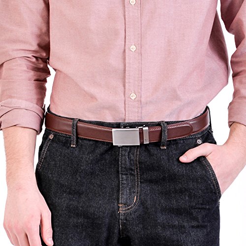 Mission Belt Men's Ratchet Belt - 35mm Alloy Buckle / Chocolate Brown Leather, Medium (33 - 35)