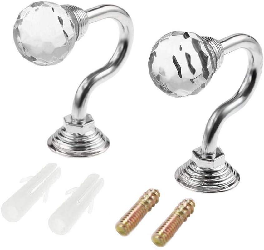 Curtain Tie Back Hooks, Curtain Holdback Tiebacks Hook With Crystal Ball A Pair Of Metal Hold Backs Curtain Holders Hookback Wall Mounted With Chrome Base Coat Hanger European Style Silver Amaone