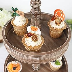 Efavormart 20" Rustic Brown 2-Tier Wooden Serving