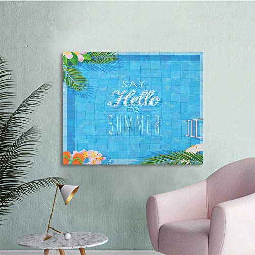 Anzhutwelve Quote Wallpaper Say Hello to The Summer Slogan on a Pool with Ladder Flip Flops and Flowers Design Space Poster Multicolor W48 xL32