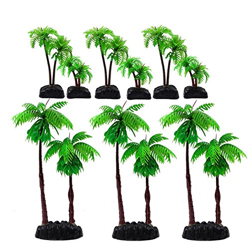 M2cbridge 9pcs Plastic Coconut Tree Aquarium Plants Ornament Mini Resin Artificial Palm Tree