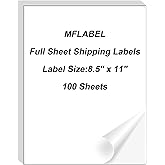 MFLABEL 100-Pack Full Sheet Labels (8.5" x 11") Matte White - Laser/Inkjet Printer Shipping Labels w/Strong Permanent Adhesive + 12 Free Fragile Stickers