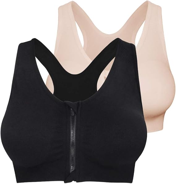 HURMES Women's Zip Front Closure Sports Bra Seamless Wirefree Padded Racerback Workout Gym