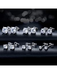 Outop - Pendientes de tuerca para mujer, redondos, de acero inoxidable, con circonita cúbica, chapados en oro blanco, 0.118-0.315 in (6 pares)