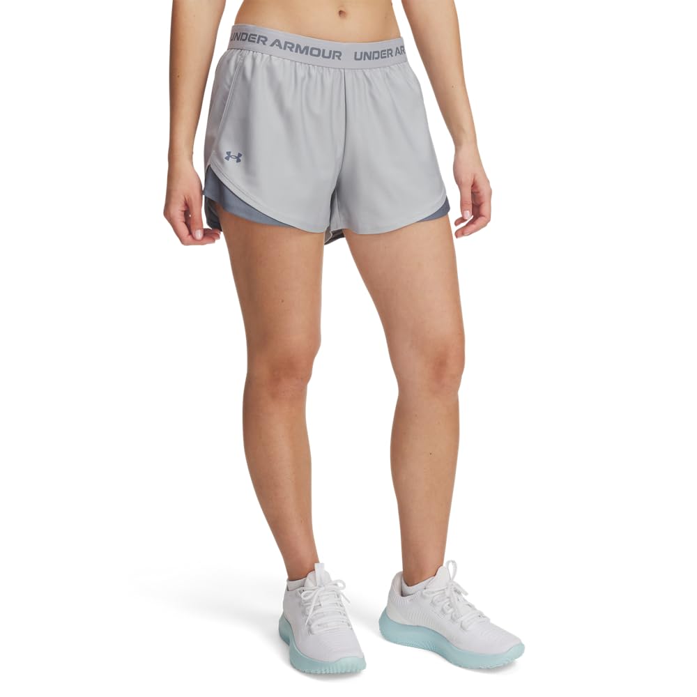 Under Armour Women's Tech Play Up Short, 3" Inseam Low Rise with Pockets, Quick Dry, Athletic Shorts for Workout, Running, and Gym, Mod Gray/Gravel, Medium Image