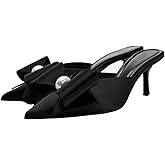 Cantianshu Fashion Kitten Heel Bow Mules for Women Slip On Mules Backless Kitten Heel Pumps