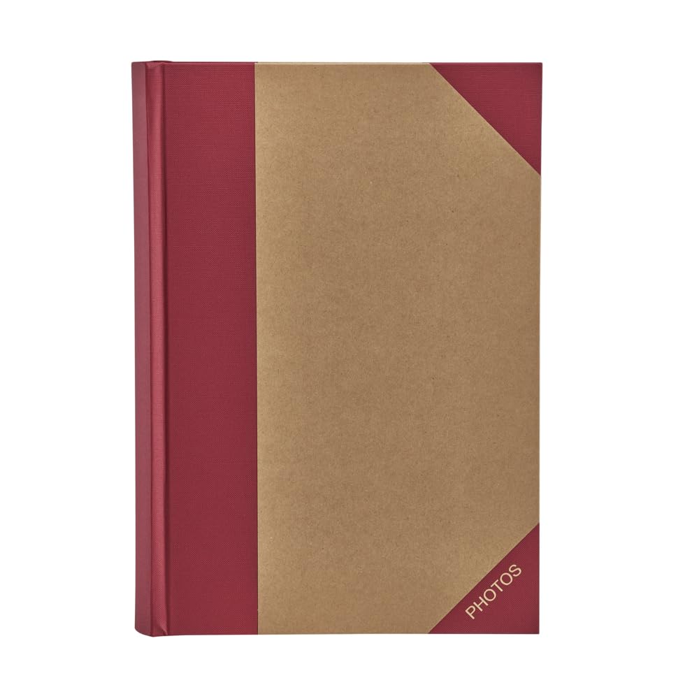 Kenro Green Wood Red Accent Photo Album with Kraft Paper Cover for 300 Photos 6x4 inch/10x15cm Family Photograph Album - GRW008RD