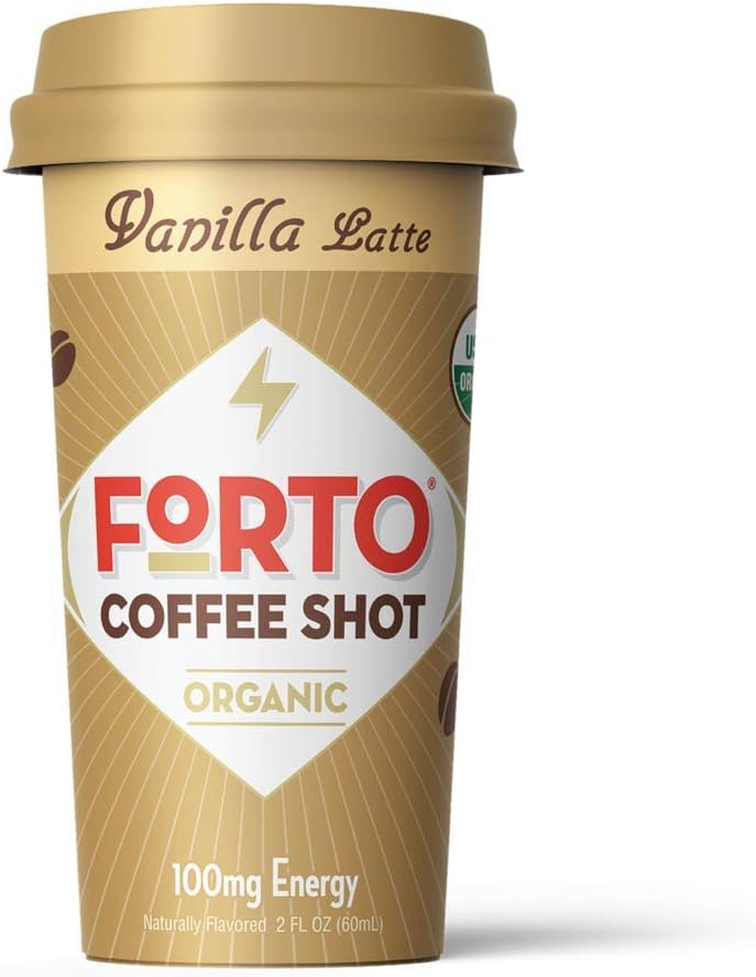 FORTO Coffee Shots - 100mg Caffeine, Vanilla Latte, Colombian cold brew in a ready-to-drink 2-ounce shot for a fast coffee energy boost, 24 Pack