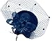 Cizoe Fascinator Hair Clip Pillbox Hat Bowler Feather Flower Veil Wedding Party Hat Tea Hat(1-Navy)