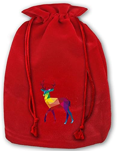 Polygonal Deer Red Gold Velvet Drawstring Stocking Bag Candy Gift Bags,Santa Sack Candy Party Cookie Bags Wedding Gift Bags