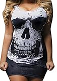 Dellytop Women's Sleeveless Skull Printed Mini Package Hip Dress Plus Size,Multicolored,Large