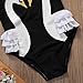 Charm Kingdom Kids Toddler Girls Swan Print One Piece Swimsuits Ruffle Bathing Suit Beachwear (28 (2-3 Years), Black)