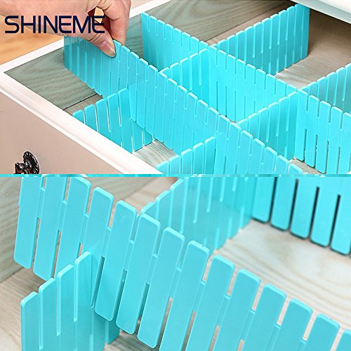 8pcs DIY Plastic Grid Drawer Divider Household Storage ShineMeThickening Housing Spacer Sub-Grid Finishing Shelves for Home Tidy Closet Stationary Makeup Socks Underwear Scarves Organizer (Blue) - Thumbnail 5
