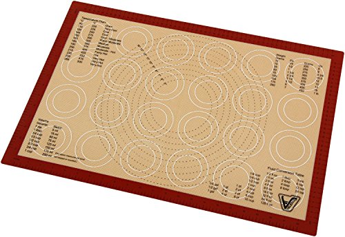 Silicone Baking Mat - Full Sheet Size (Thick & Large 24 1/2" x 16 1/2") - Non Stick Silicon Liner for Large Bake Pans & Trays - Rolling, Macaron/Pastry/Cookie/Bun/Bread Making - Professional Grade