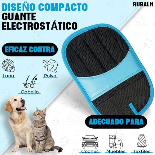 RUBALN® ️ Cat and Dog Hair Remover Glove + Free Scraper Brush, Pet Hair Remover Mitt, Dog Hair Remover, Reusable Glove Removes Pet Hair, Daily Use (Blue)
