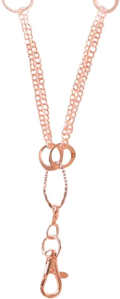 Elizabeth Oblong Link Double Chain Womens Fashion Lanyard Necklace (Rose Gold)