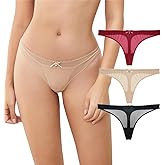Varsbaby Women's Sexy Sheer Panties Thongs Mesh G-Strings Low Rise Brief Underwear, 3-Pack