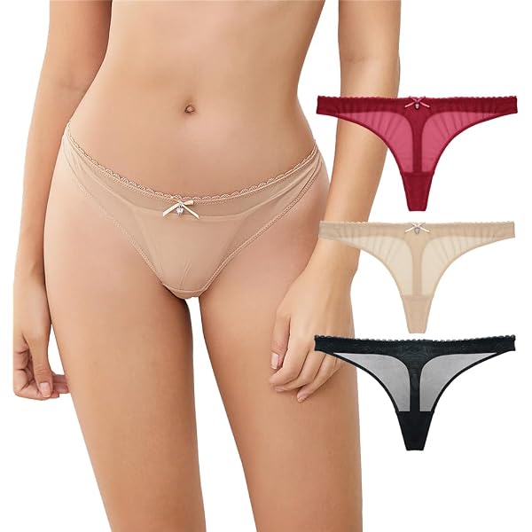 FEOYA Women's Cotton G-String Thongs 5-Pack - Lace Trim, Low Waist, Breathable & Comfortable Underwear