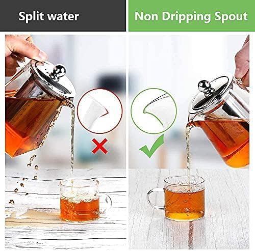 PluieSoleil Clear Glass Teapot with Infuser, Round Shape Infuser Tea Pot, Heat Resistant Borosilicate Glass Strainer Teapot 450ML