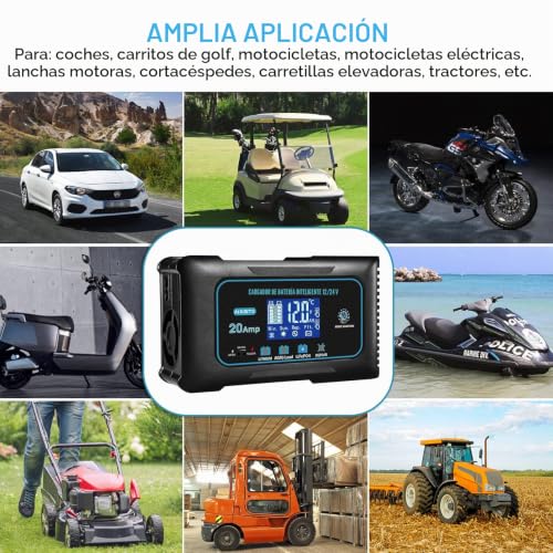 Haisito Car Battery Charger 12V/24V 20A, Intelligent Fast Battery Charger Car and Motorcycle, Desulfator and Maintainer for LiFePO4 Lithium Lead Acid Batteries (AGM, GEL, EFB, SLA, VRLA)
