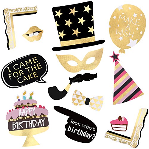 image for Unomor Birthday Photo Booth Props, Bronzing Rose Gold and Black Funny 