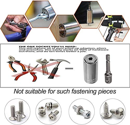 ETC 120A Professional 7mm-19mm Universal Multi Function Universal Socket,Impact Nut Driver Socket for Drill Cordless Ratchet Metric Wrench Set,Power Drill Adapter Tool Universal Repair Tools
