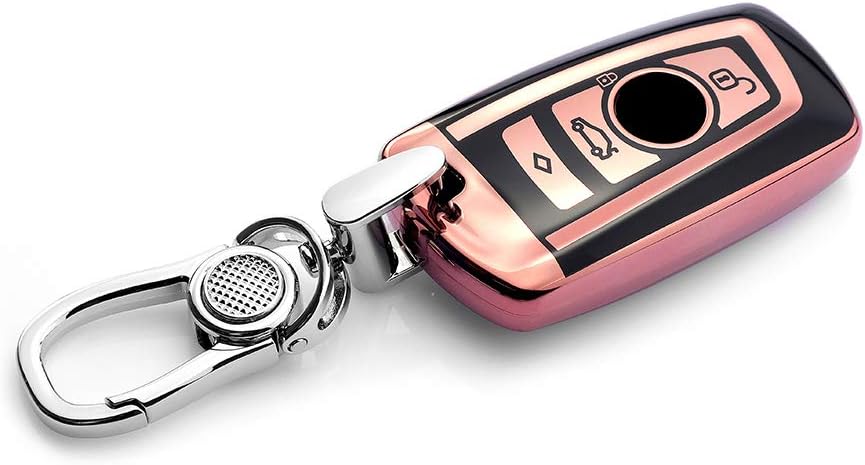 VANZAVANZU BMW Key Fob Cover, Soft TPU Smart Key Fob Case Holder Sleeve Car Key Chain fits BMW 1 3 4 5 6 7 Series BMW X3 X4 M2 M3 M4 M5 M6 (Pink)