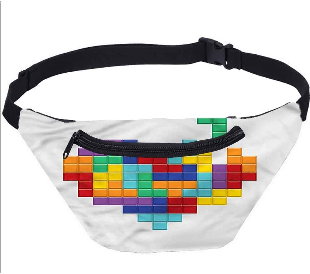 90s Fanny Pack,Retro Video Game Bricks Heart Waist Bag for Raves and