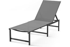 WOAJNQO Chaise Lounge Chair Outdoor, Aluminum Patio Chairs with 5 Adjustable Backrest and Headrest Pillows for Outside Beach, Gray