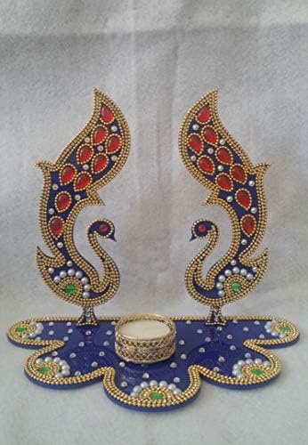 Colors Team USA Designer Peacock Rangoli Stand with Tea Light Candle Holder, Diwali, Puja, Ceremony, Ganesh Chaturthi, Home Decor