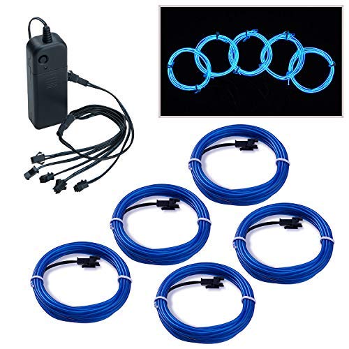 COVVY EL Wire Neon Lights Kit with Portable AA Battery Pack for Burning Man’s Day Halloween Christmas Party Decoration 5 * 1 Meter Glowing Strobing Flashing Electroluminescent Wire (Blue)