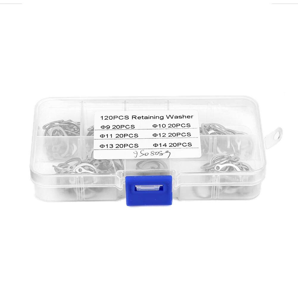 Oumefar 120Pcs 9mm-14mm Stainless Steel Circlip Snap External Retaining Ring Assortment Set with Storge Box for Preventing Lateral Movement