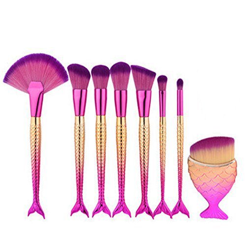 7pcs Mermaid Makeup Brush Set Professional Kabuki Cosmetic Foundation Blending Eyeliner Face Powder Contour Cream Make up Fish Tail Brush Kit BESTLAND (7PCS)