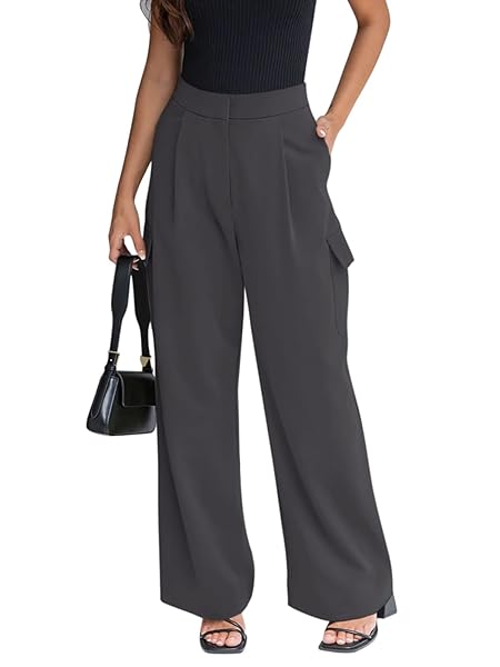 NIMIN WIDE LEG CARGO PANTS FOR WOMEN CASUAL LOOSE HIGH WAISTED BUSINESS CASUAL PANTS 2023 Y2K SPRING SUMMER PANTS GREY SMALL