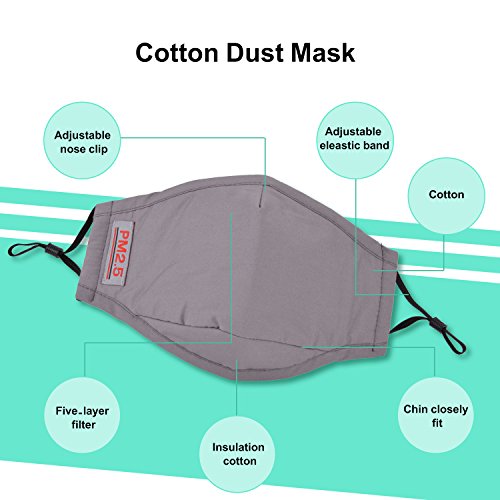 Dust Mask,Aniwon 3 Pack Anti Dust Pollution Mask with 6 Pcs Activated Carbon Filter Insert Washable Cotton Mouth Mask with Adjustable Straps - Thumbnail 4
