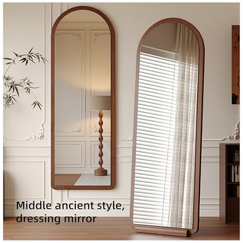 GangQiang Arched Full Length Floor Mirror, Walnut Wood Frame, 155x40cm, Wall Mount or Tilt Stand, for Bedroom, Living Room(Walnut Wood)