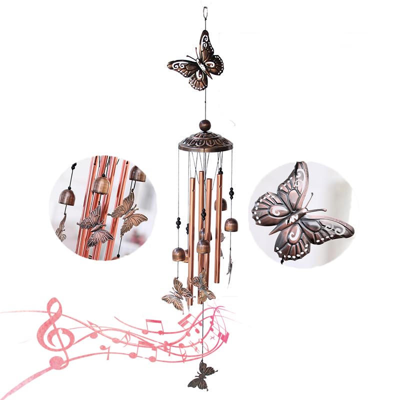 zalati Wind Chime Butterflies Pattern Wind Chimes Hollow 4 Aluminum Tube Wind Bells with S Hanging Hook for Patio Garden Hallway Indoor and Outdoor Decor