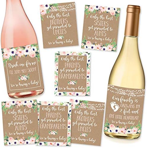 Amazon Com 8 Pregnancy Announcement Gifts Announcing New Baby Reveal Funny Wine Bottle Labels Or Stickers For Parents To Grandparents Brothers Sisters Promoted To Aunts Uncles Surprise Best Friends Expecting Kitchen Dining