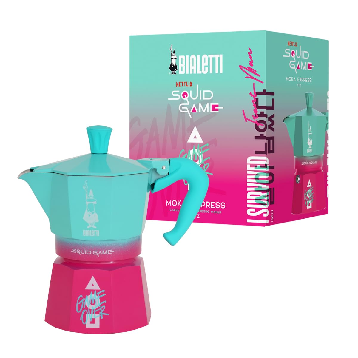 Photo 1 of ***MINOR DAMAGED INSIDE (SCRATCHES/DENTS)*** Bialetti Moka Express Squid Game©: Iconic Stovetop Espresso Maker, Moka Pot, Italian Coffee Maker, 3 Espresso Shots (4.3 oz - 130 ml), Aluminum