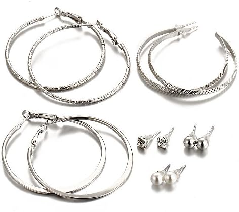 PEY 6 Pair Assorted Multiple Earrings Set Round Stud Earrings &amp; Big Hoop Earrings For Women