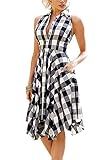 Bdcoco Women's Sleeveless Plaids Irregular Hem Casual Shirt Dress