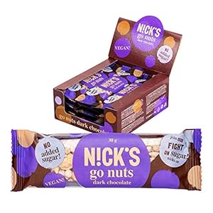 NICKS Go Nuts Dark Chocolate, zaden & notenrepen met pure chocolade, zonder toegevoegde suikers, glutenvrij | 12x30g