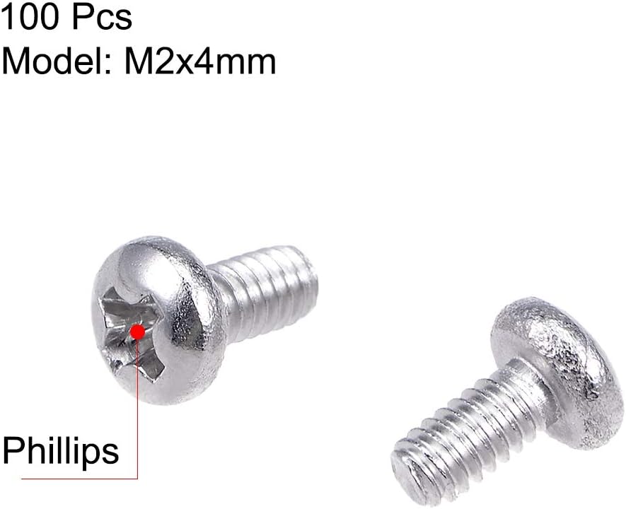 sourcing map M2x4mm Machine Screws Pan Phillips Cross Head Screw 304 Stainless Steel Fasteners Bolts 100Pcs - Image 3
